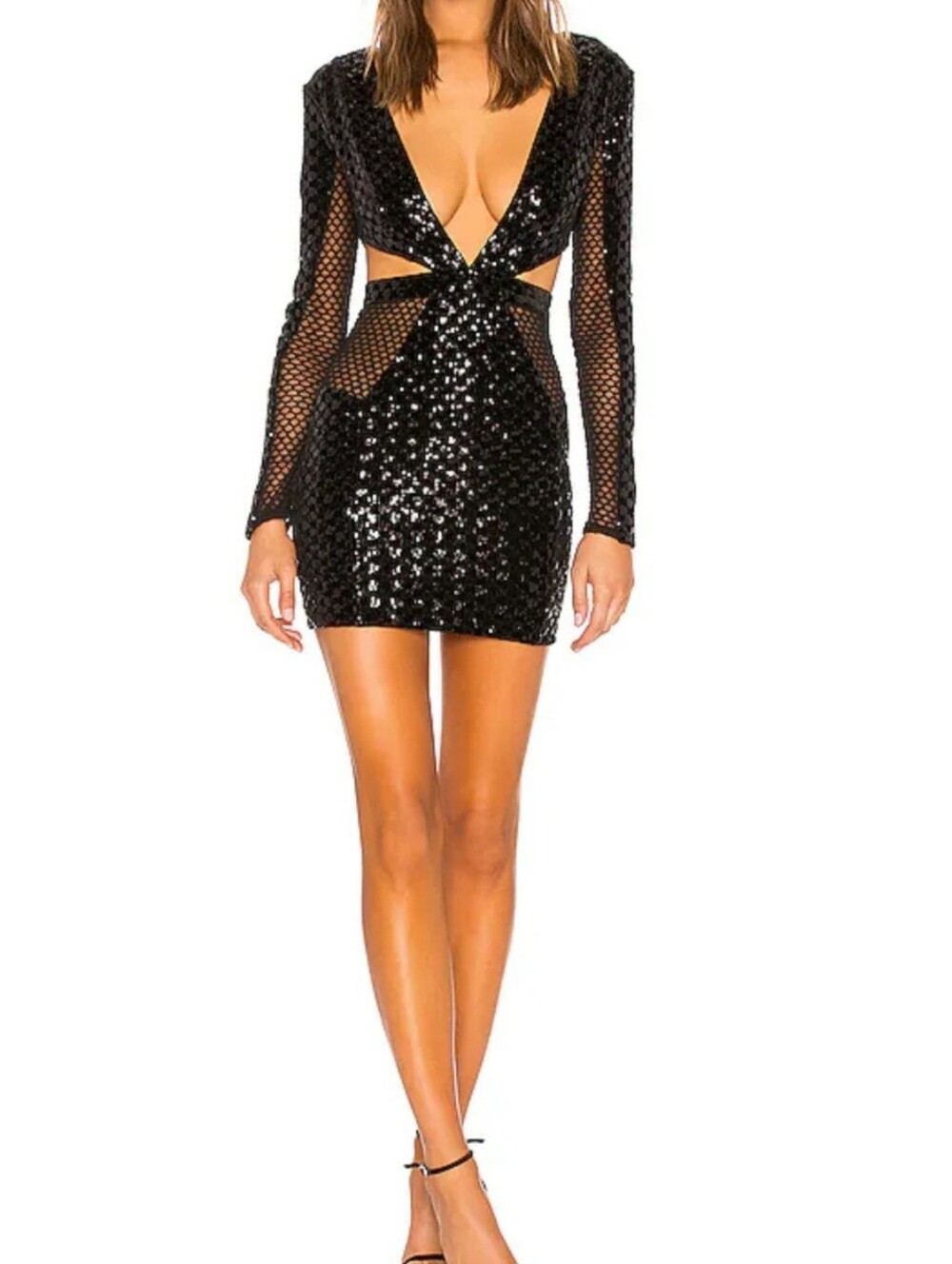 Michael Costello x REVOLVE Elise Black Sequin Cutout Mini Dress S